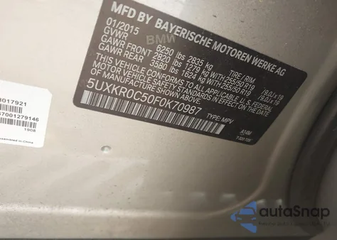 2015 BMW X5 xDrive35I из США, поврежденный, VIN 5UXKR0C50F0K70987